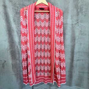 BCBG MAX AZRIA Women Open Knit Chevron Cardigan Sz L Open Front Spring